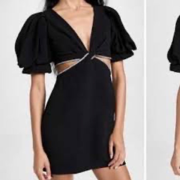 Moon River Black Mini Dress with Puff Sleeves and cut outs - Picture 1 of 9